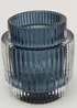 Blue Ribbed Glass Tealight Holder Image 2