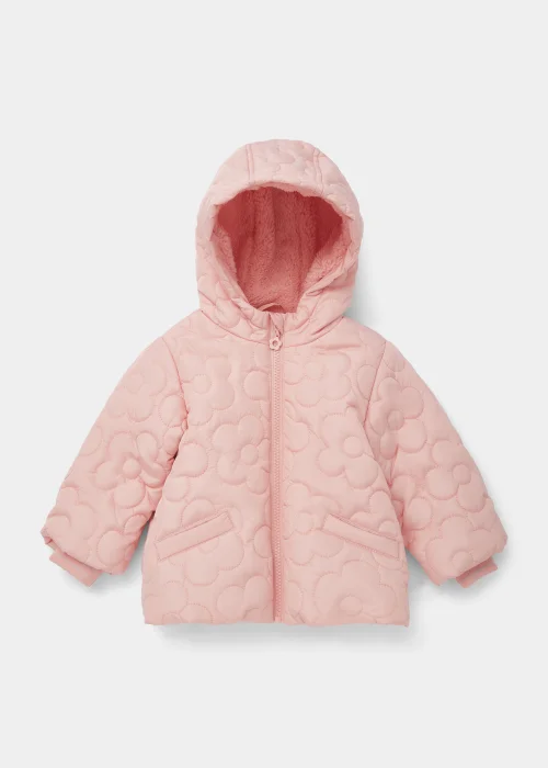 Girls Light Pink Floral Puffer Jacket (9mths-6yrs) - 9-12 months Image 1