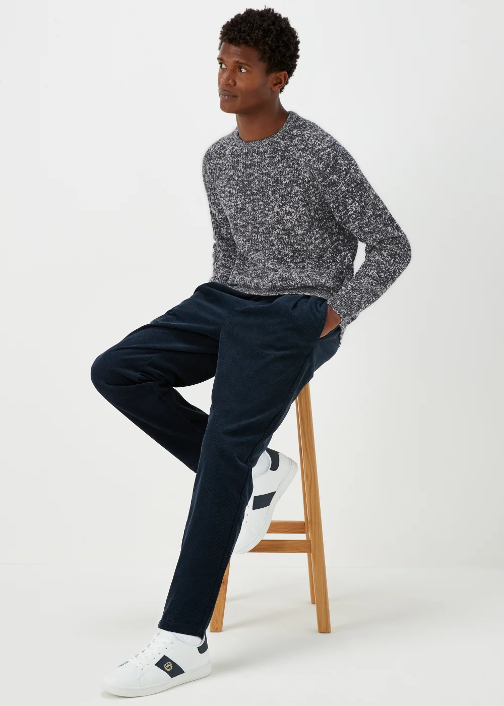 Blue Slub Crew Neck Jumper - S Image 4