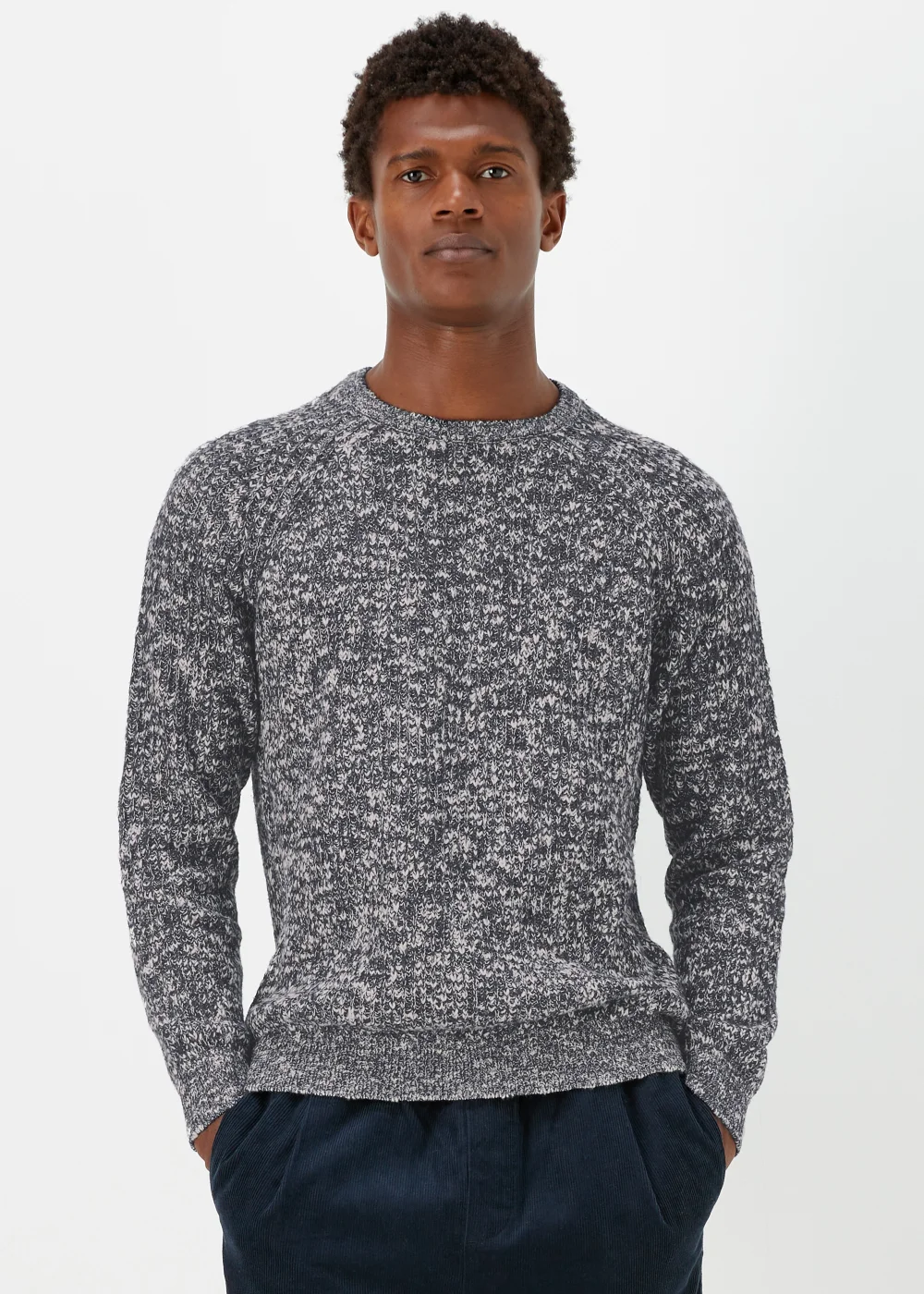 Blue Slub Crew Neck Jumper - S Image 1