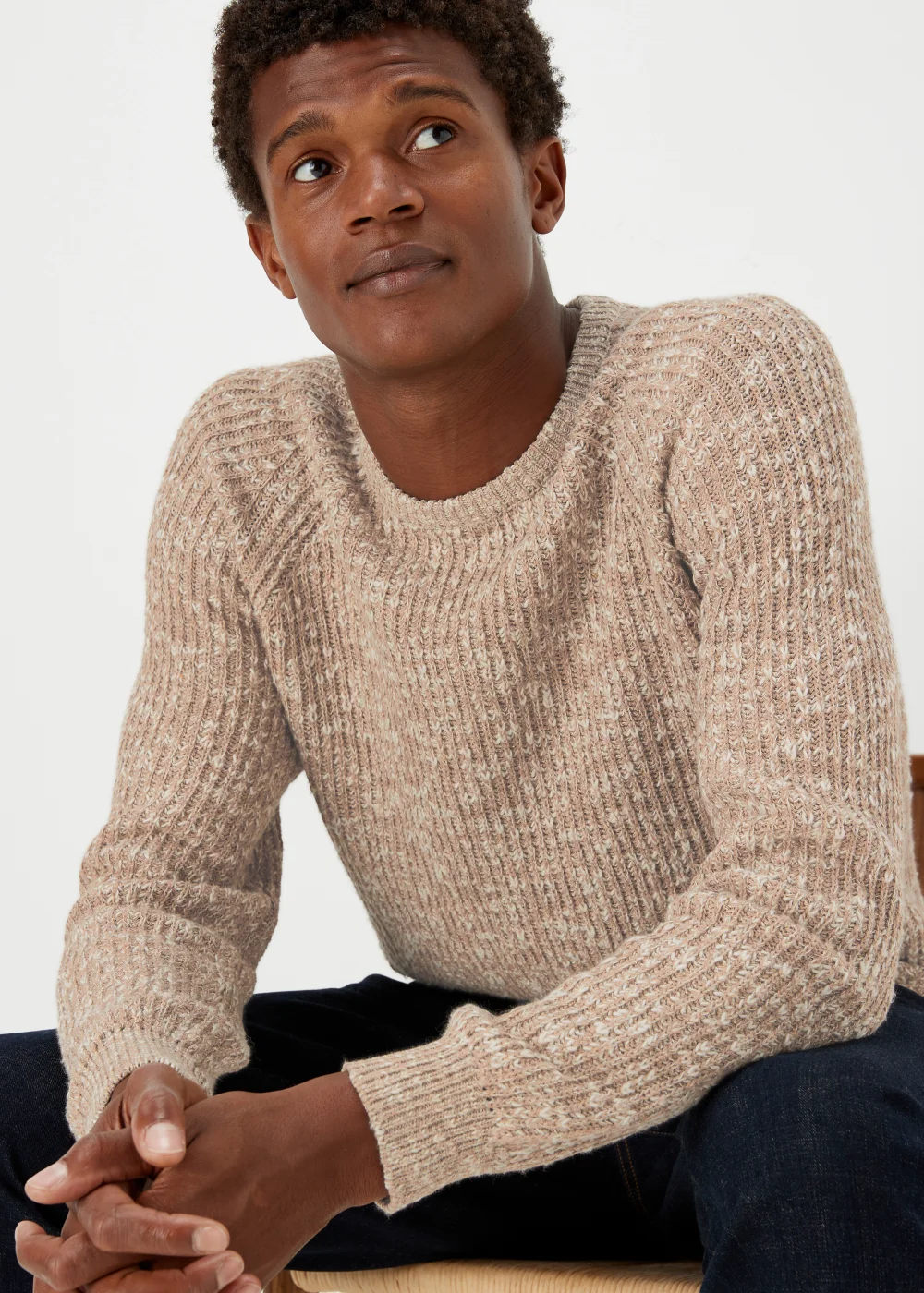 Ecru Slub Crew Neck Jumper - S Image 3