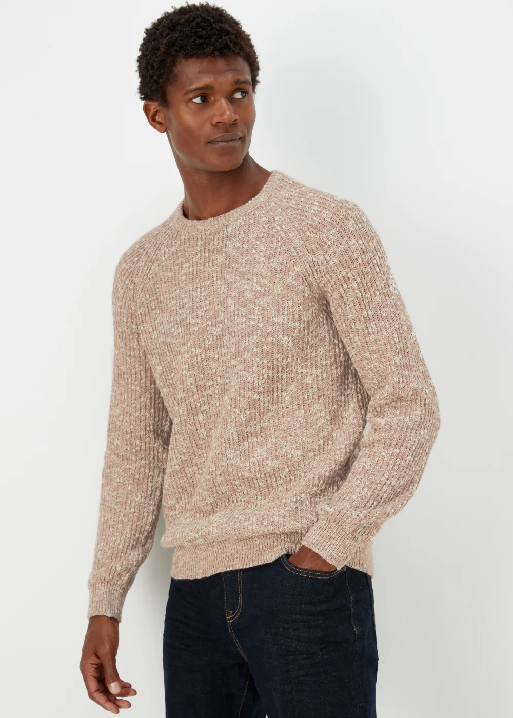 Ecru Slub Crew Neck Jumper - S Image 1
