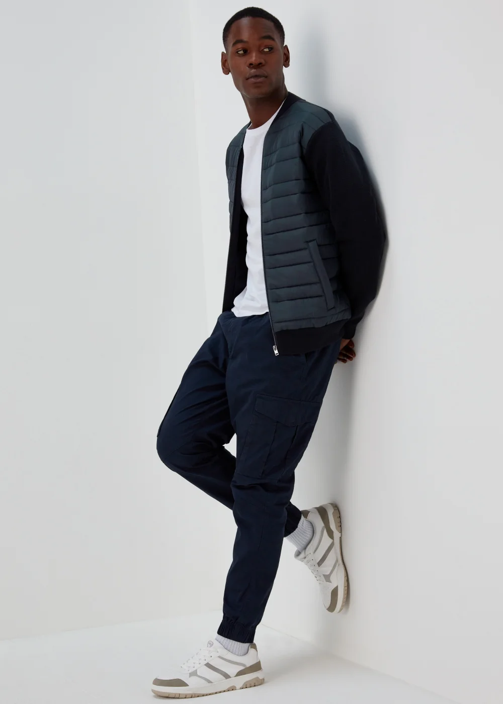 Black Quilted Hybrid Bomber Jacket - S Image 4