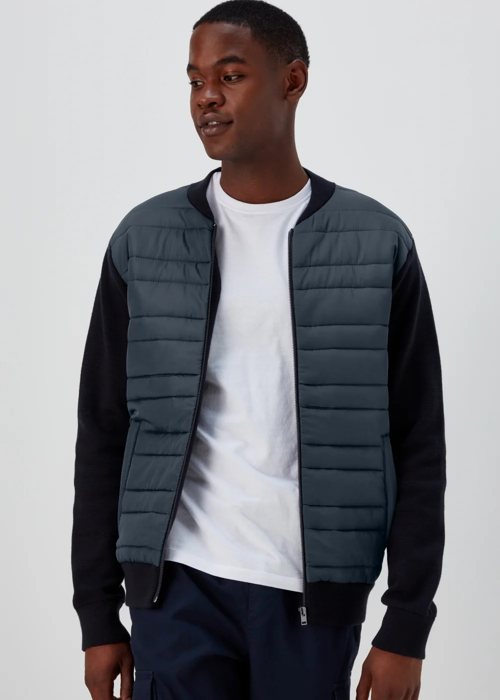 Black Quilted Hybrid Bomber Jacket - S Image 1