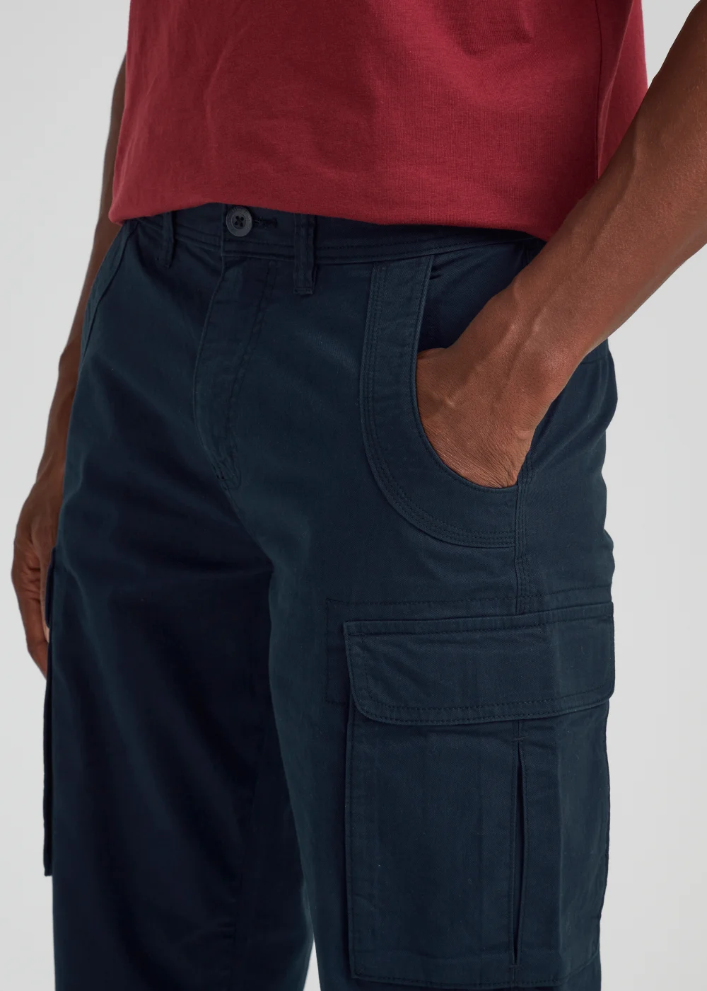 Navy Slim Fit Cargo Trousers - 30 Waist Regular Image 3