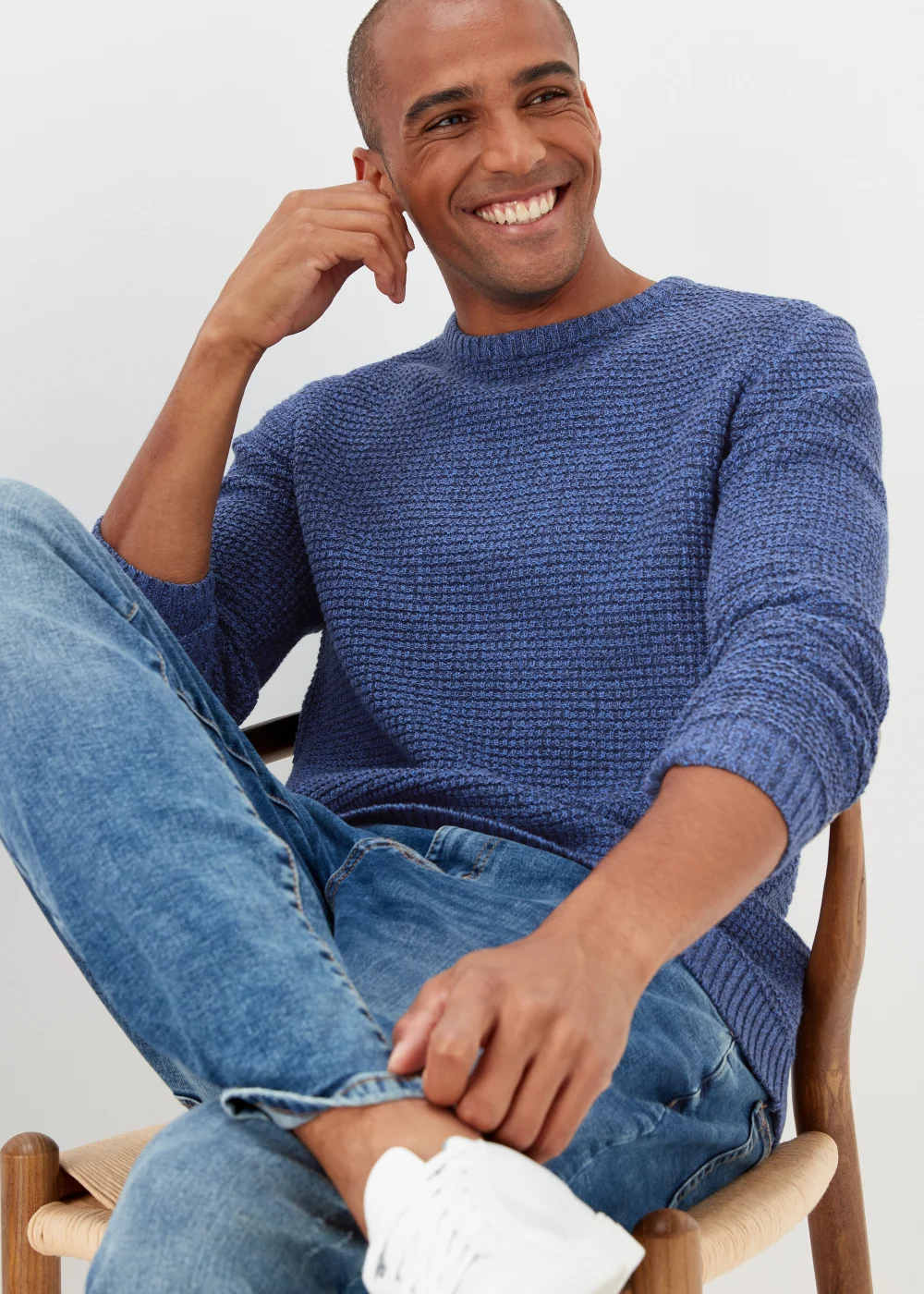 Cobalt Blue Knitted Sweatshirt - Small Image 4