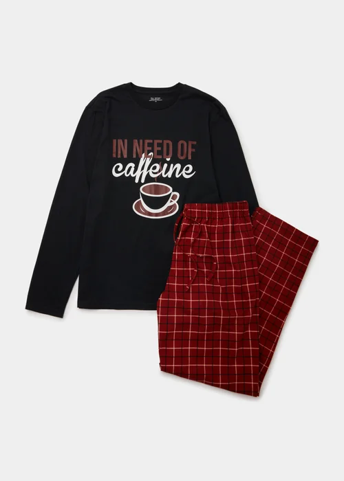 Burgundy Caffeine Print Long Pyjama Set - Extra small Image 1