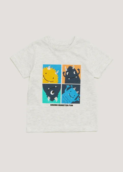 Boys Grey Monster Print T-Shirt (9mths-6yrs) - Age 9 - 12 Months Image 1