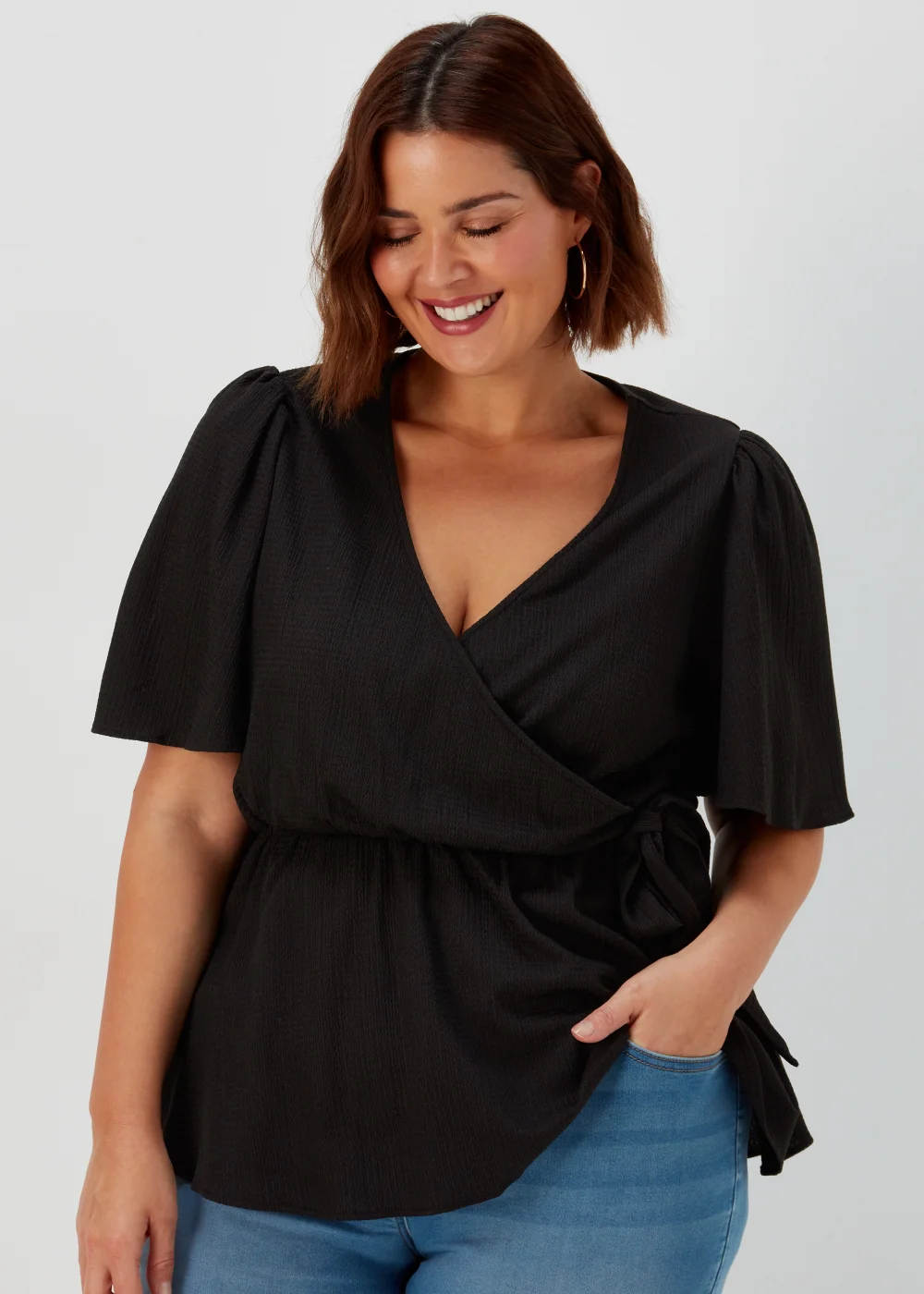 Papaya Curve Black Jersey Wrap Co Ord Top - Size 18 Image 1