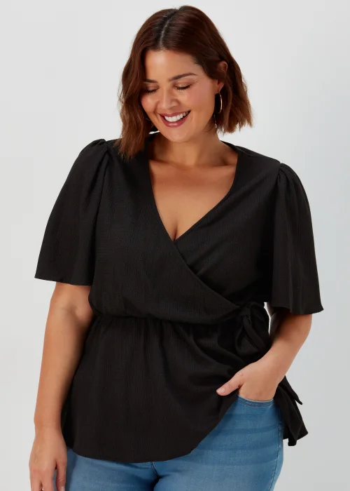 Papaya Curve Black Jersey Wrap Co Ord Top - Size 18 Image 1