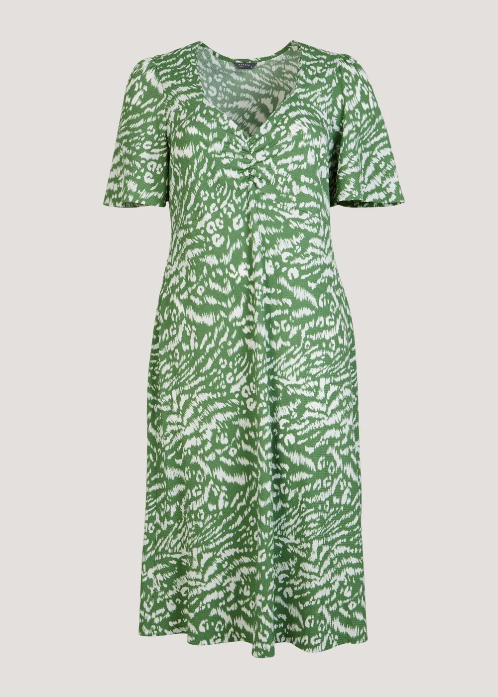Green Print Fitted V-Neck Midi Dress - 18 Image 1