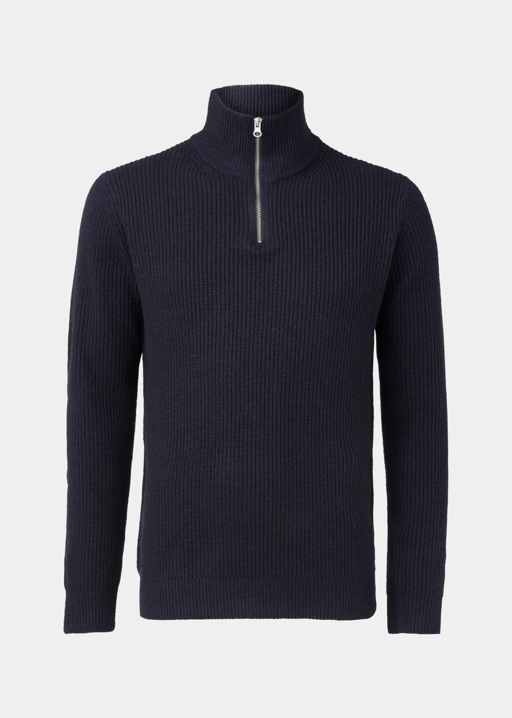 Navy Ribbed 1/4 Zip Sweatshirt - Small Image 5