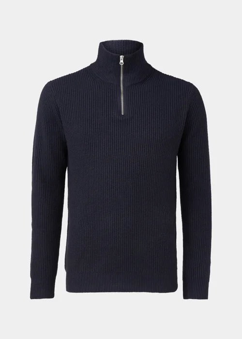 Navy Ribbed 1/4 Zip Sweatshirt - Small Image 5