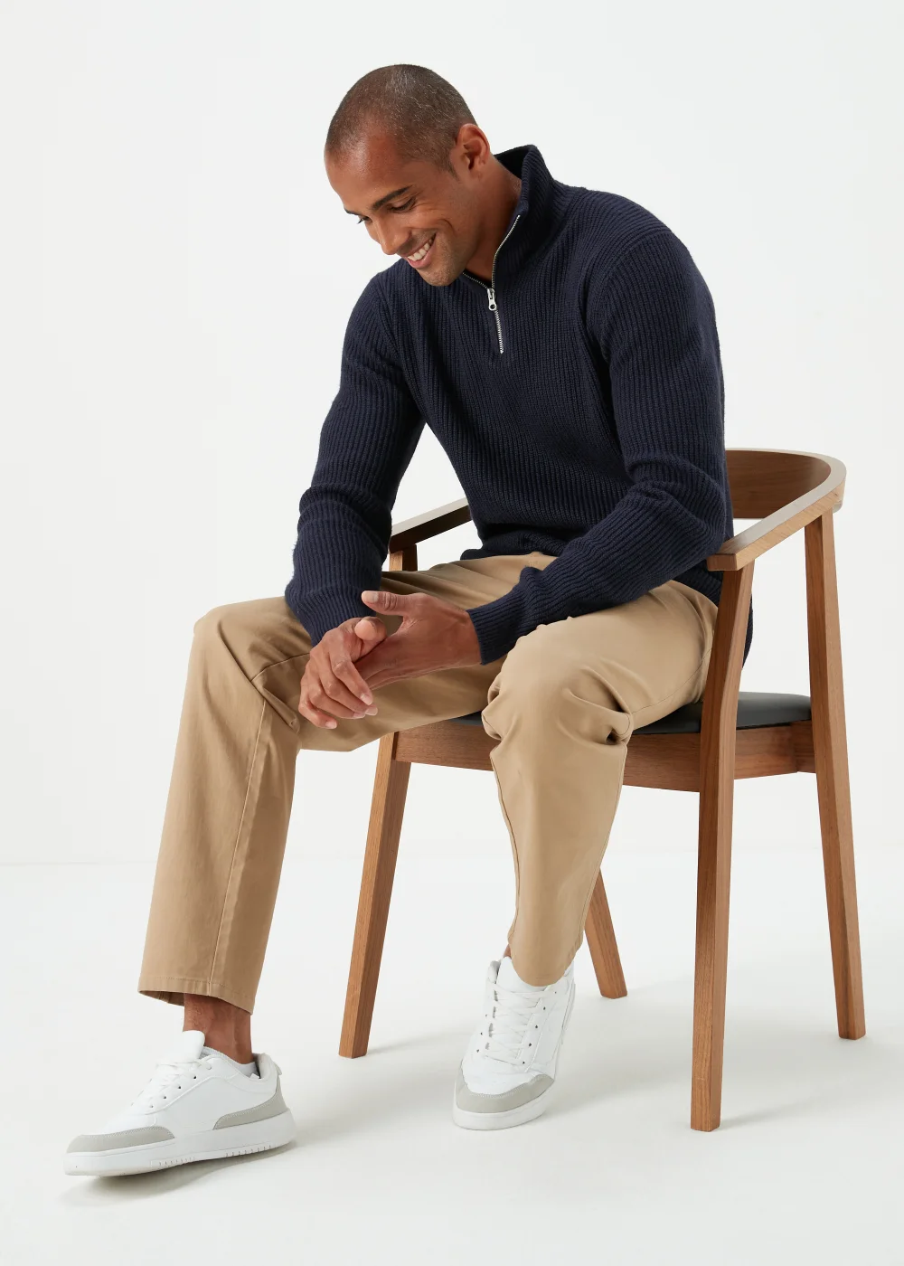 Navy Ribbed 1/4 Zip Sweatshirt - Small Image 4