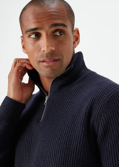 Navy Ribbed 1/4 Zip Sweatshirt - Small Image 3