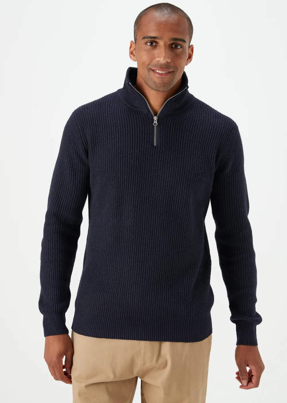 Navy Ribbed 1/4 Zip Sweatshirt - Small Image 1