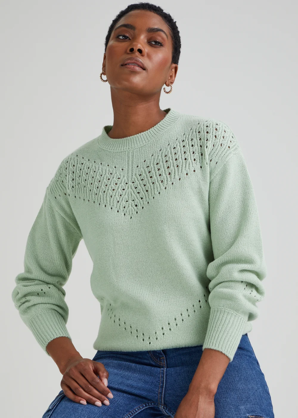 Green Pointelle Stitch Jumper - XS Image 4