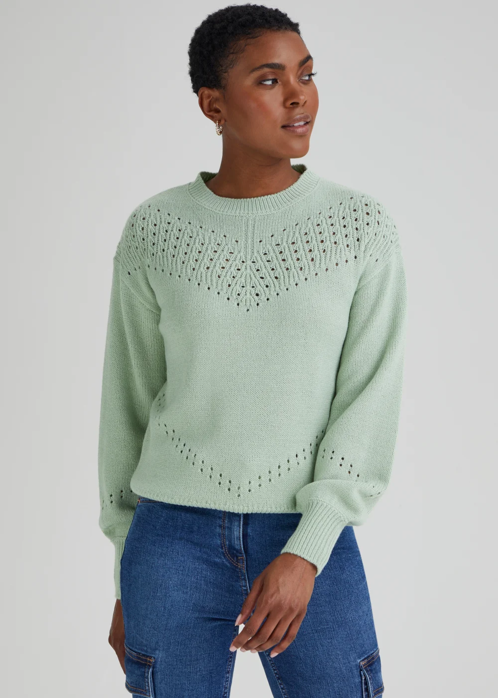 Green Pointelle Stitch Jumper - XS Image 1