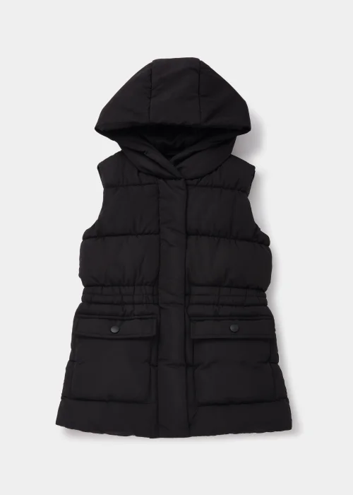 Girls Black Longline Hooded Gilet (4-13yrs) - 4 Yrs Image 1