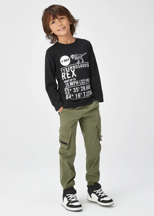 Boys Black Dinosaur Text Long Sleeve T-Shirt (4-13yrs) - 4 Yrs Image 1