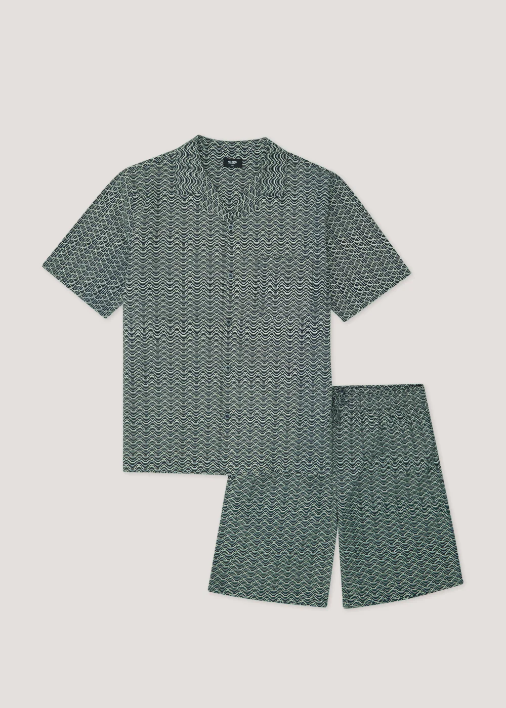 Navy & Green Print Woven Short Pyjama Set - Small Image 4