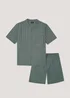 Navy & Green Print Woven Short Pyjama Set - Small Image 4