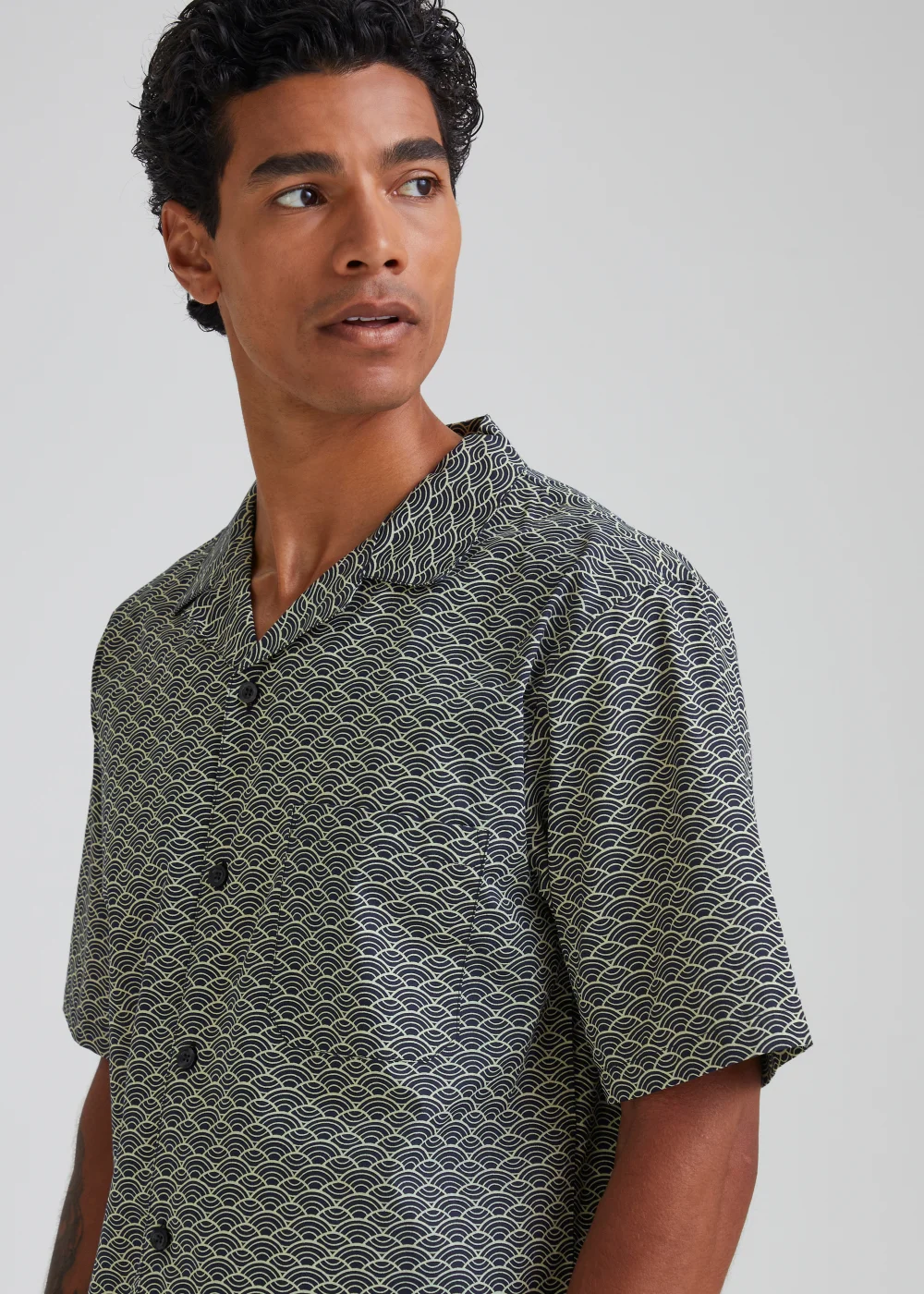 Navy & Green Print Woven Short Pyjama Set - Small Image 3