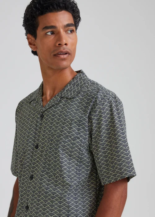 Navy & Green Print Woven Short Pyjama Set - Small Image 3