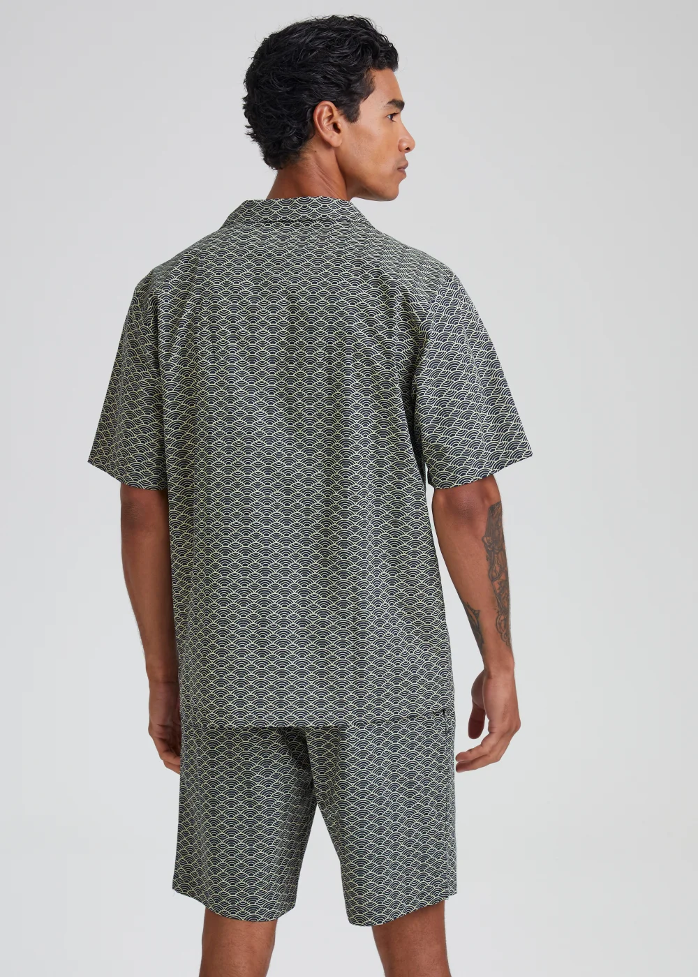 Navy & Green Print Woven Short Pyjama Set - Small Image 2