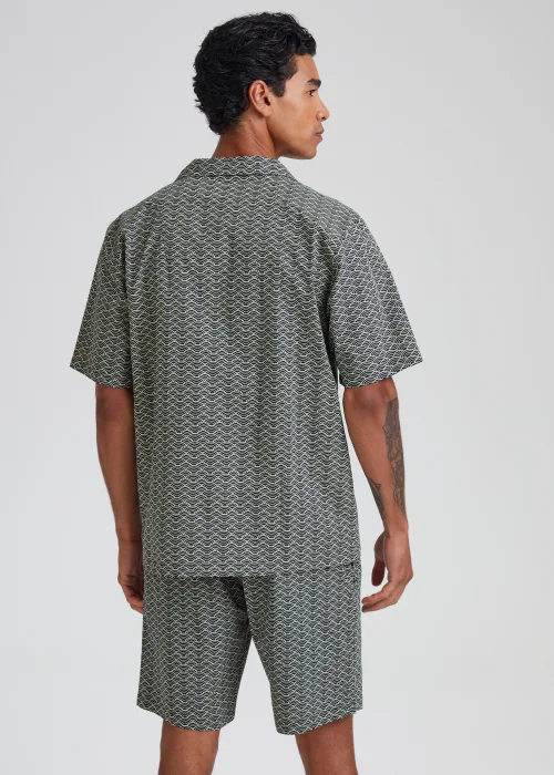 Navy & Green Print Woven Short Pyjama Set - Small Image 2