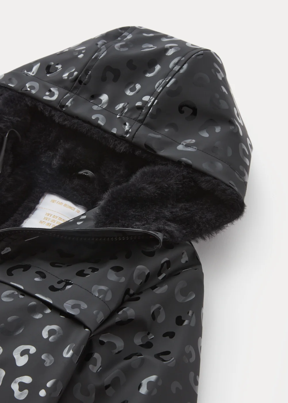 Girls Black Leopard Faux Fur Lined Mac Coat (4-13yrs) - 4 Yrs Image 2