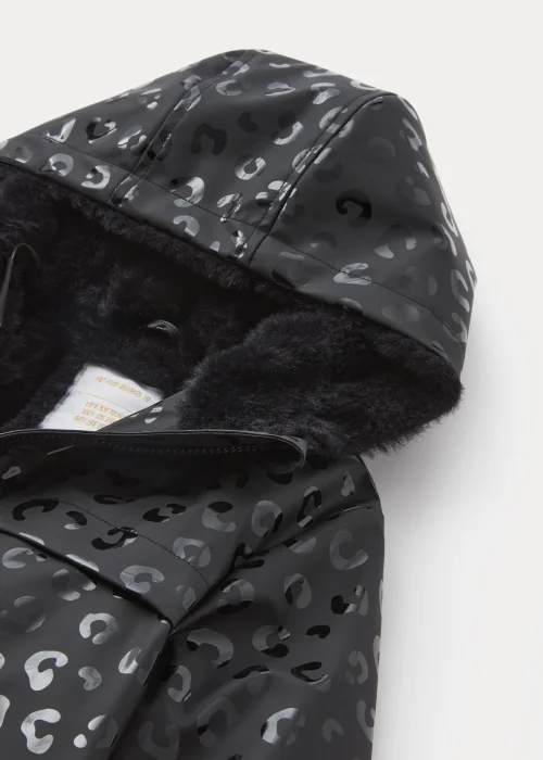 Girls Black Leopard Faux Fur Lined Mac Coat (4-13yrs) - 4 Yrs Image 2
