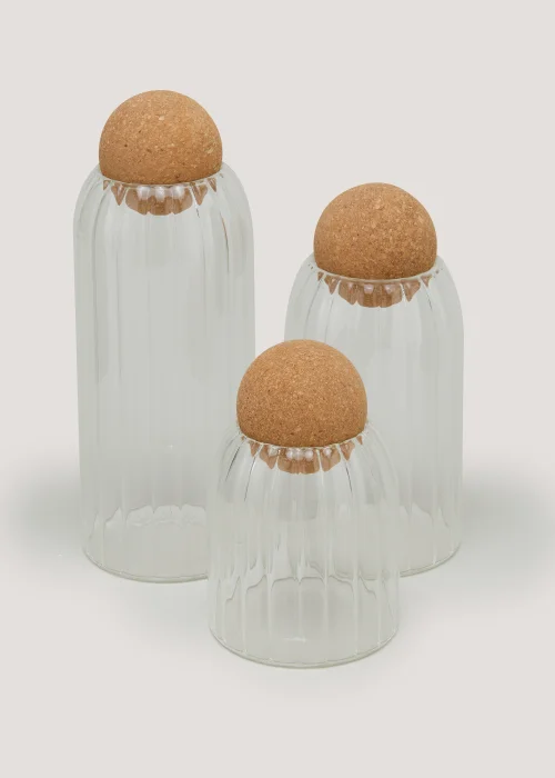 Medium Round Cork Ribbed Jar Image 2