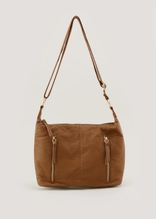 Tan Washed Slouch Cross Body Bag - One Size Image 1