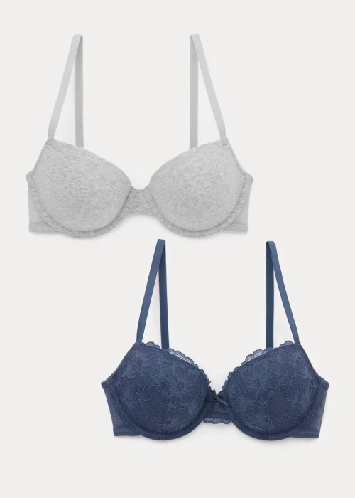 2 Pack Blue Lace T-Shirt Bras - 32A Image 1