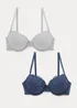 2 Pack Blue Lace T-Shirt Bras - 32A Image 1