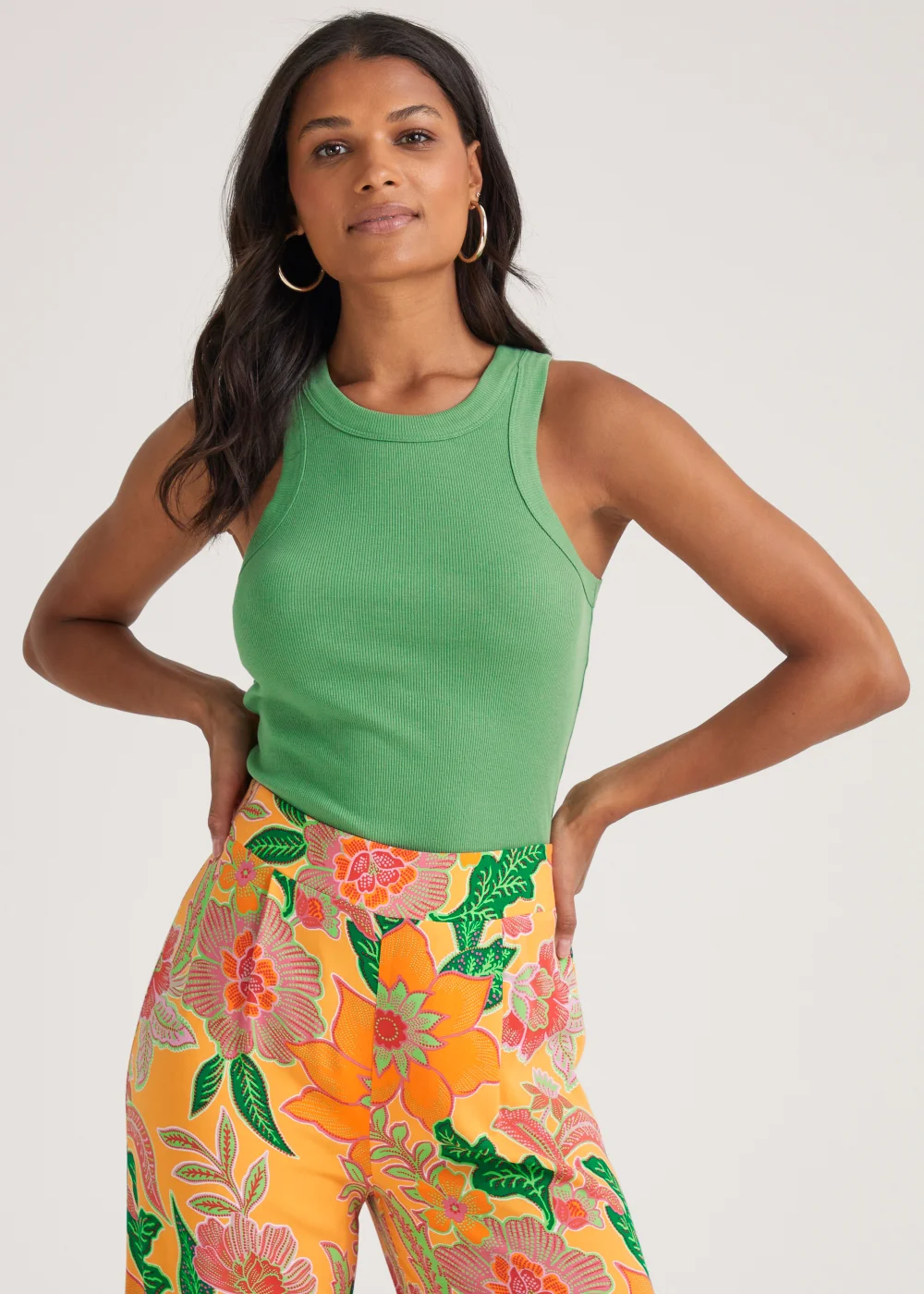 Green High Neck Ribbed Vest Top - 8 Image 1
