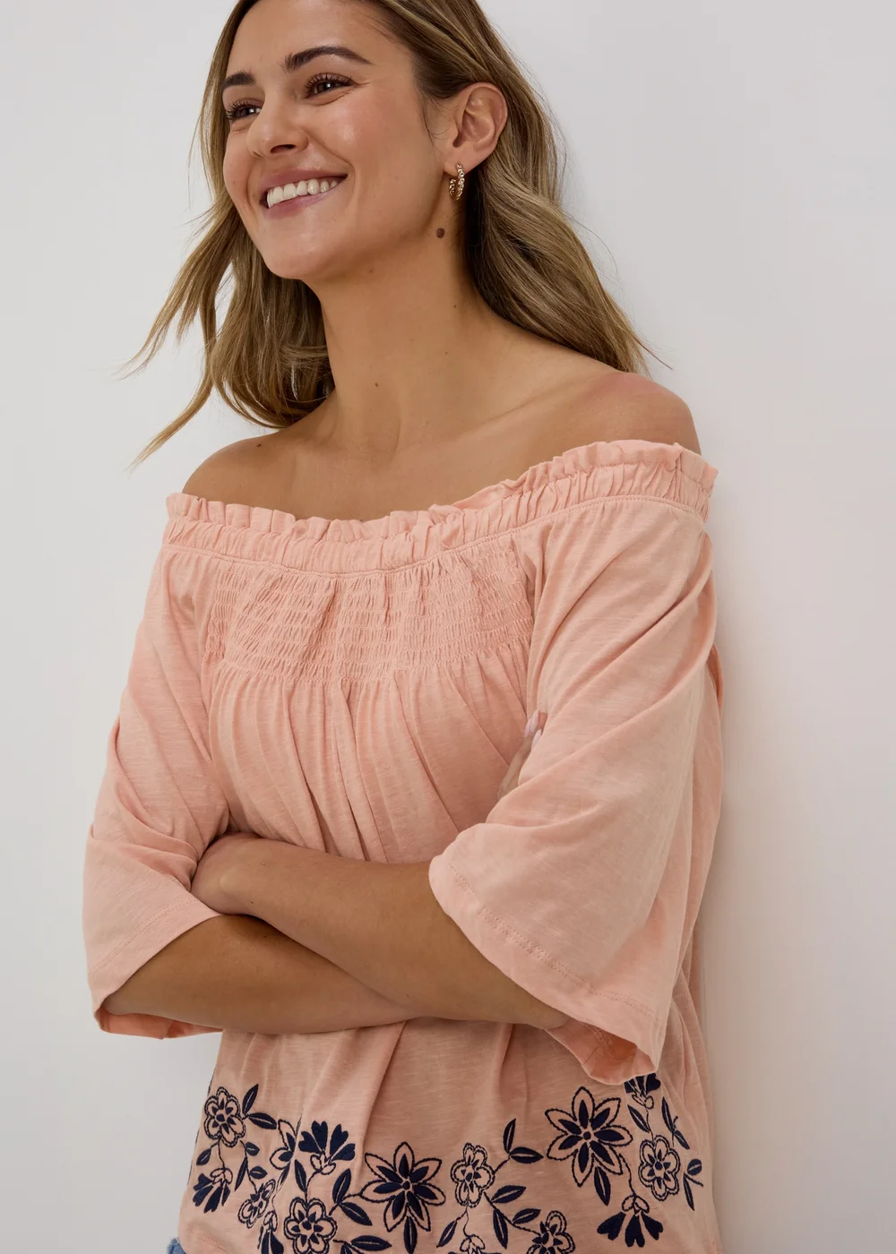 Pink Embroidered Bardot Top - Size 8 Image 3