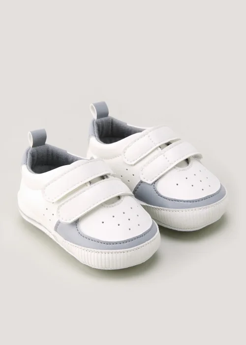 White Double Strap Soft Sole Baby Trainers (Newborn-18mths) - Age 0 - 3 Months Image 1