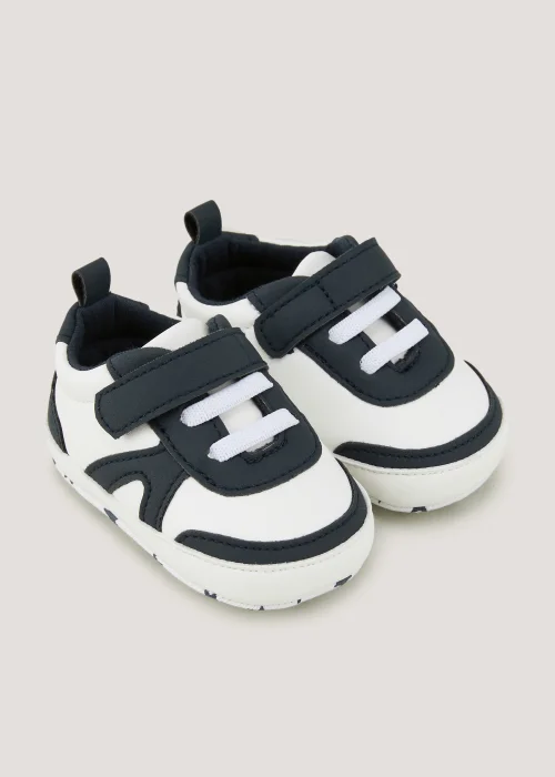 White Retro Soft Sole Baby Trainers (Newborn-18mths) - Age 0 - 3 Months Image 1