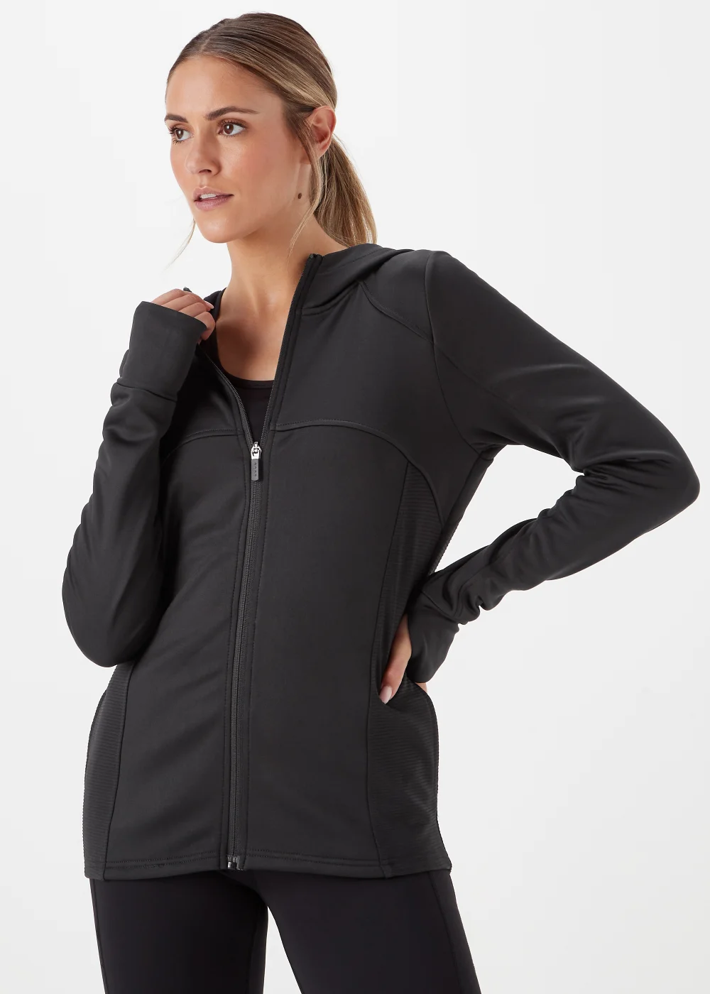 Souluxe Black Ribbed Zip Up Jacket - S Image 1