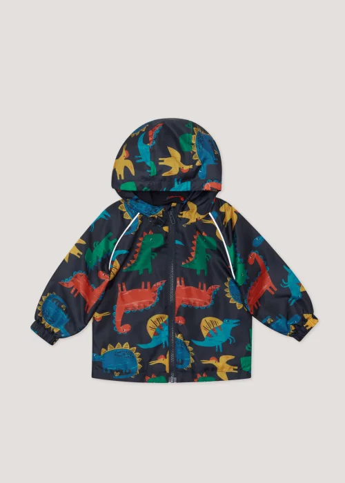 Boys Navy Dinosaur Print Water-Resistant Raincoat (9mths-6yrs) - 9-12 months Image 1