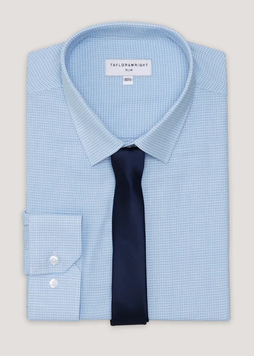 Taylor & Wright Blue Puppytooth Slim Fit Shirt & Tie - 15.5 Collar Image 5