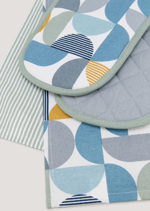Multicoloured Print Tea Towel & Oven Gloves Set Image 2