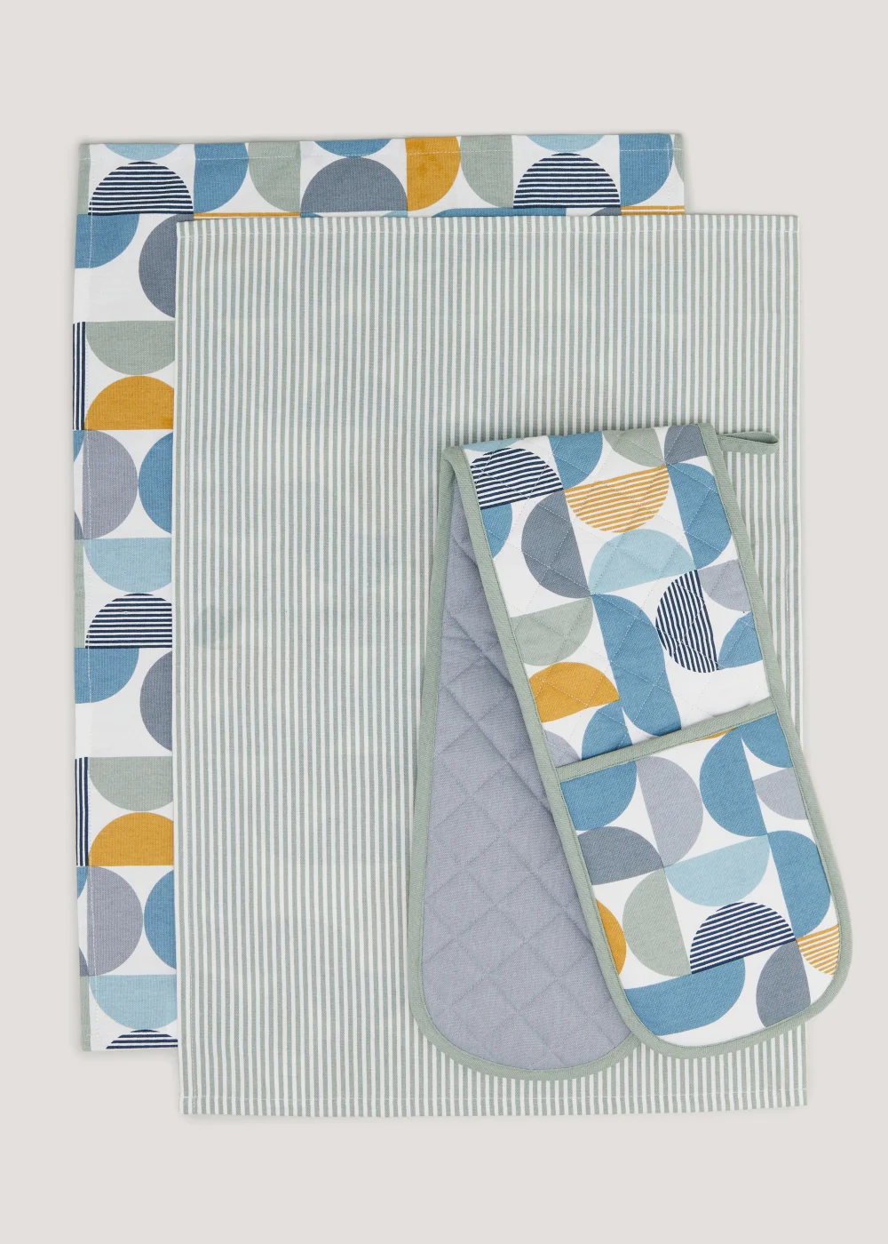 Multicoloured Print Tea Towel & Oven Gloves Set Image 1