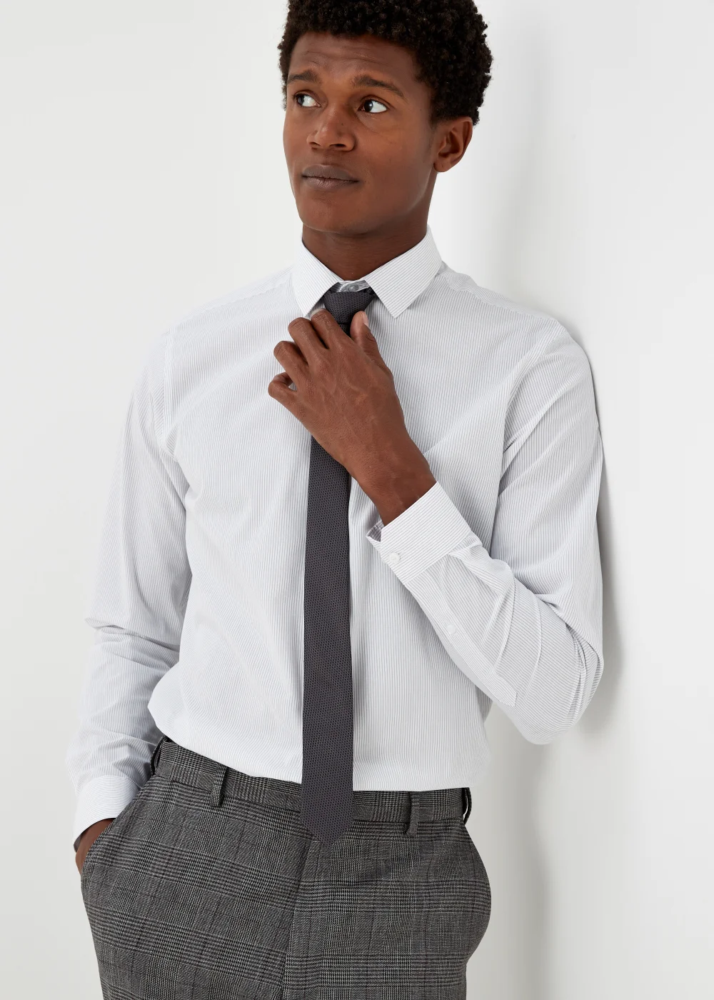 Taylor & Wright White & Grey Stripe Slim Fit Shirt & Tie - 15 Collar Image 3