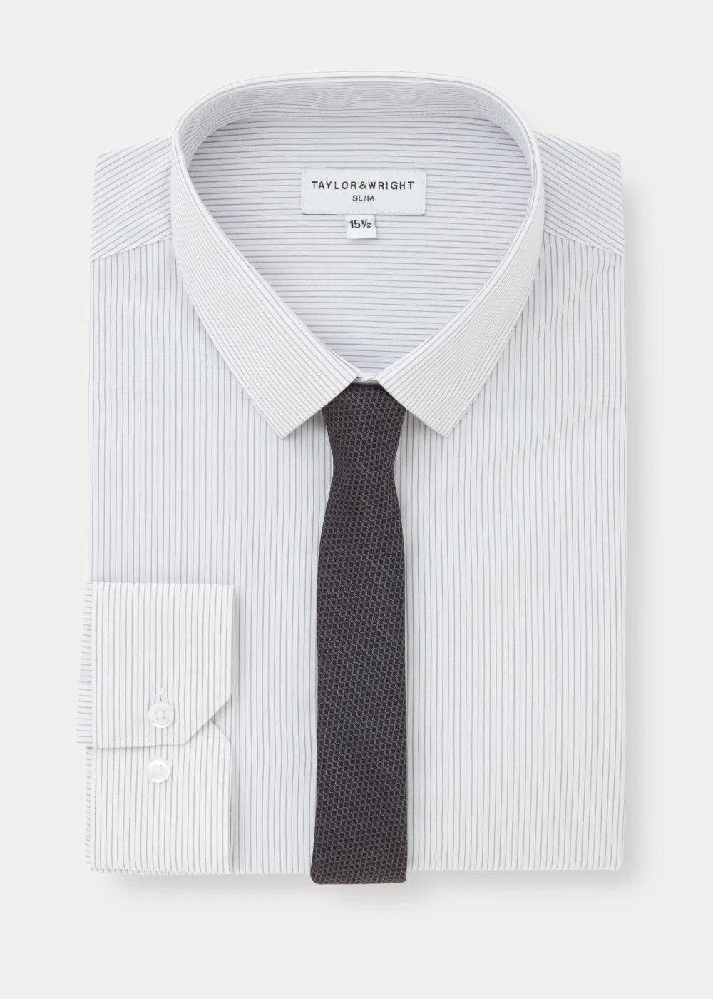Taylor & Wright White & Grey Stripe Slim Fit Shirt & Tie - 15 Collar Image 5