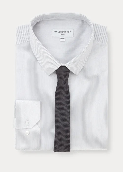 Taylor & Wright White & Grey Stripe Slim Fit Shirt & Tie - 15 Collar Image 5