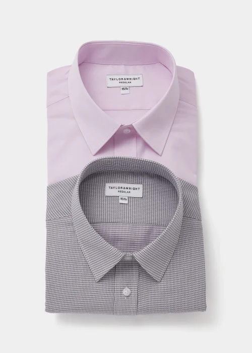 Taylor & Wright 2 Pack Pink & Grey Easy Care Regular Fit Shirts - 15 Collar Image 1