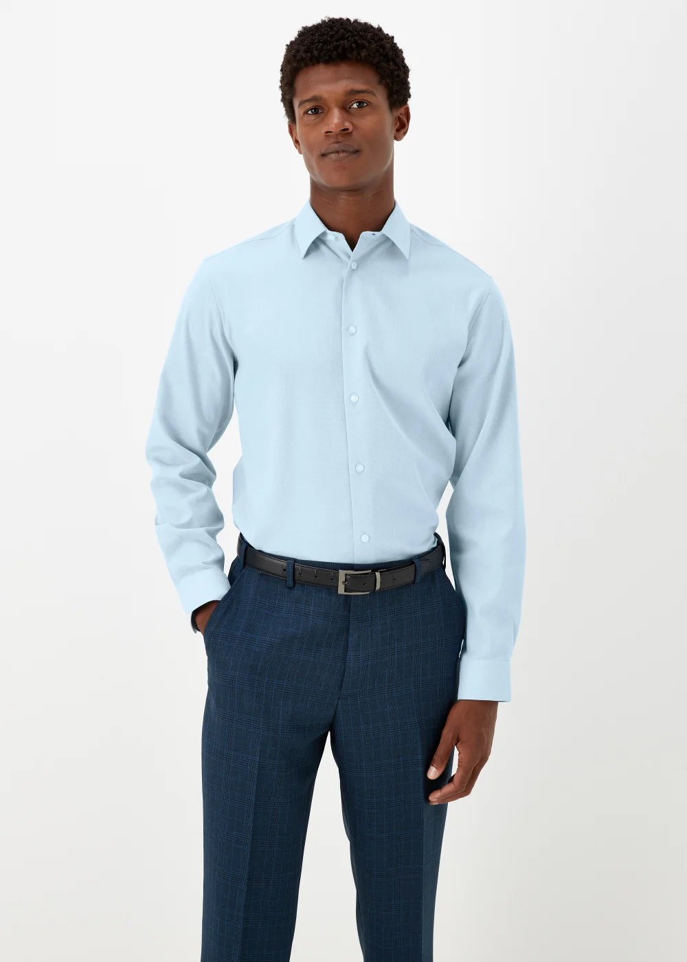 Taylor & Wright Blue Textured Regular Fit Shirt - 15 Collar Image 1